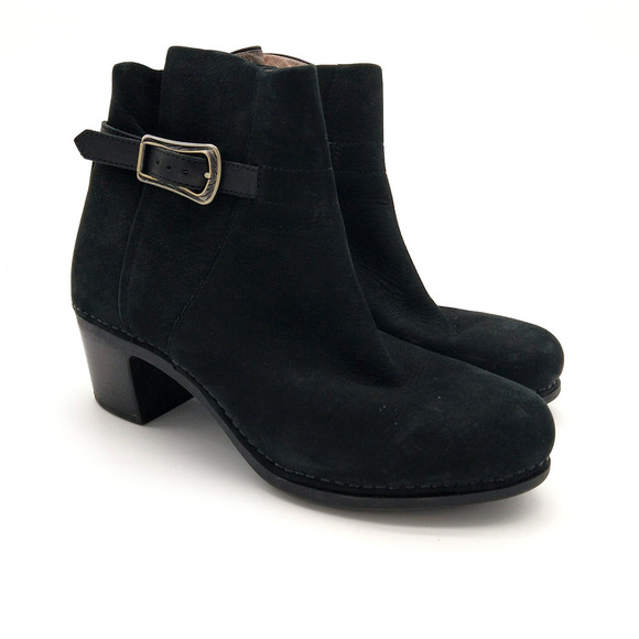 Dansko Hartley Boots Womens Size 40 9.5 10 Black Ankle Block Heels Suede Leather - Picture 1 of 7